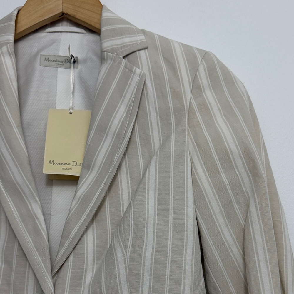 🆕 Massimo Dutti Beige Linen Blend Striped Blazer - Picture 2 of 11